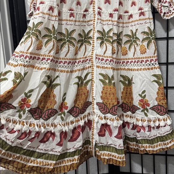 Farm Rio 🌴🍍XL Tropical Pineapple Palm Embroidered Beaded Midi Dress - Picture 8 of 14